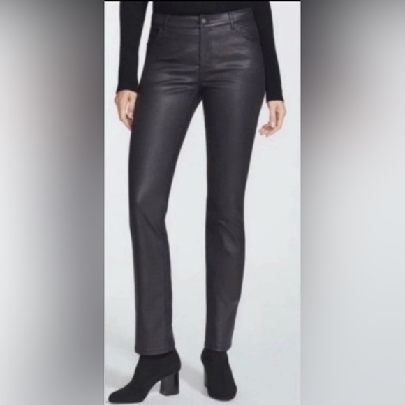 LAFAYETTE 148 NEW YORK WAXED DENIM THOMPSON BLACK JEANS US 0 SLIM LEG SILHOUETTE - Picture 2 of 10